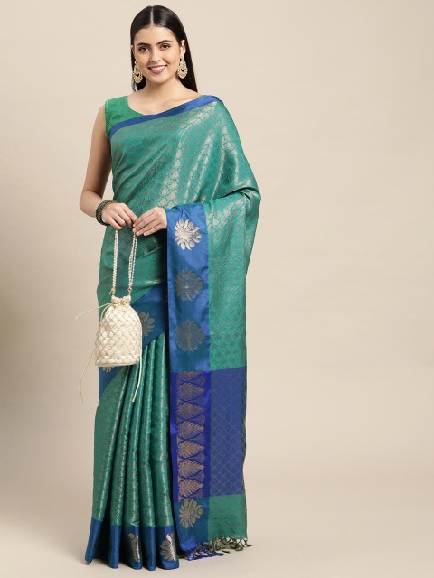

Pothys Sea Green & Blue Ethnic Motifs Jute Silk Saree