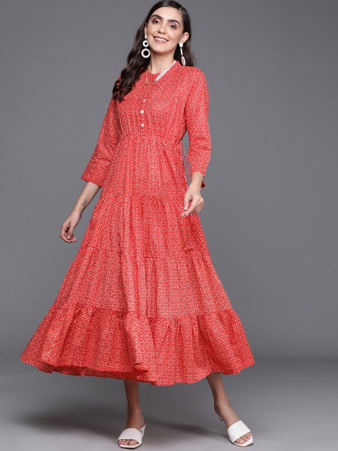 

PINKSKY Red & White A-Line Midi Dress