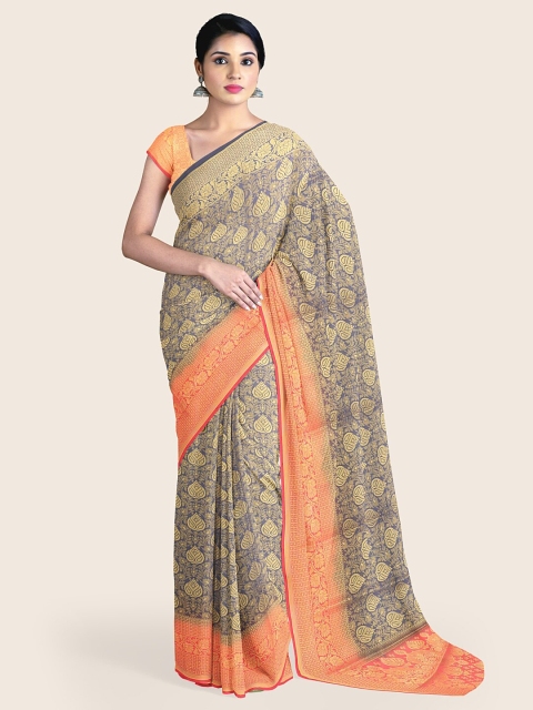 

Pothys Blue & Orange Ethnic Motifs Zari Art Silk Saree