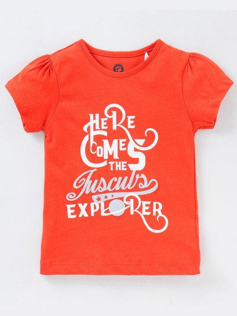 

JusCubs Girls Orange Typography Printed Cotton T-shirt
