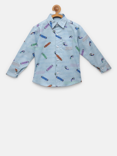 

NYNSH- PlusS Kids Boys Blue Printed Cotton Casual Shirt