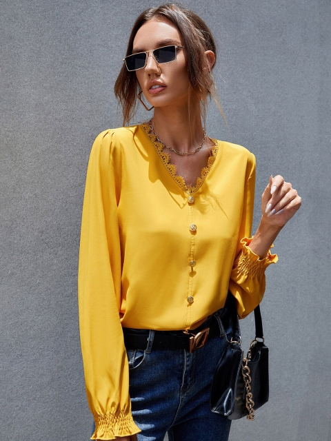 

La Aimee Women Yellow Solid Shirt Style Top