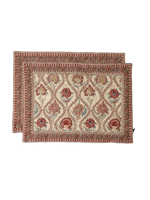 

Ritu Kumar Set of 2 Maroon & Off White Self Design Satin Table Placemats