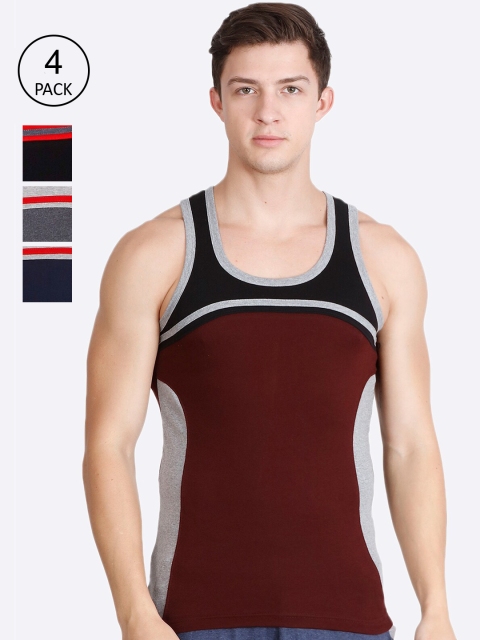 

Genx Men Assorted Pack of 4 Colourblocked Cotton Gym Vests