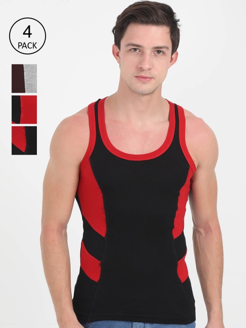 

Genx Men Assorted Pack of 4 Colourblocked Cotton Gym Vests