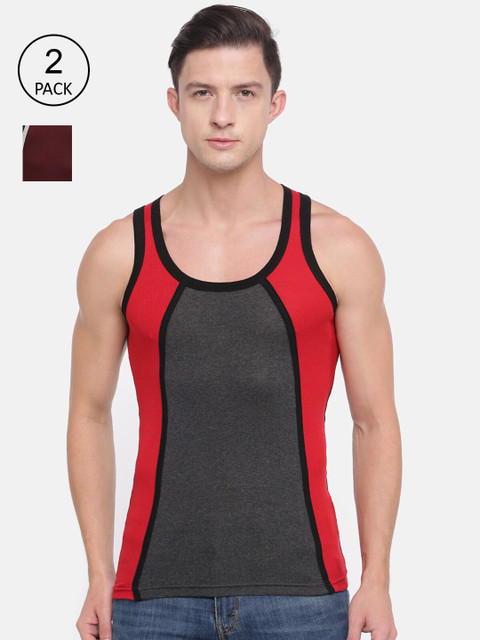 

Genx Men Pack Of 2 Assorted Pure Cotton Gym Vests