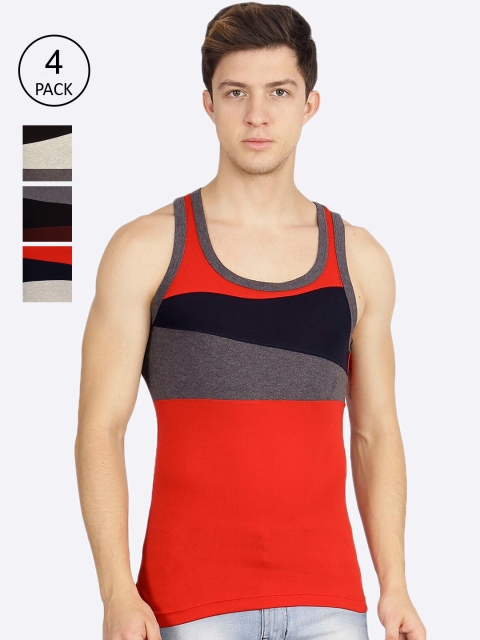 

Genx Men Pack Of 4 Assorted Colourblocked Pure Cotton Gym Vest