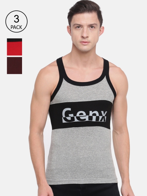 

Genx Men Pack Of 3 Assorted Pure Cotton Innerwear Vests
