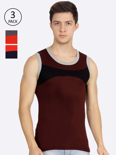 

Genx Men Pack Of 3 Assorted Colourblocked Pure Cotton Gym Vest