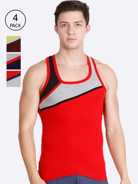 

Genx Men Pack of 4 Assorted Solid Cotton Gym Vests