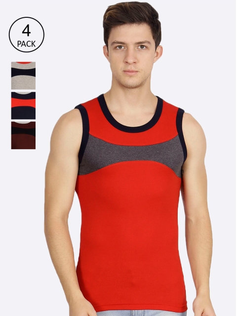 

Genx Men Assorted Pack of 4 Colourblocked Cotton Gym Vests
