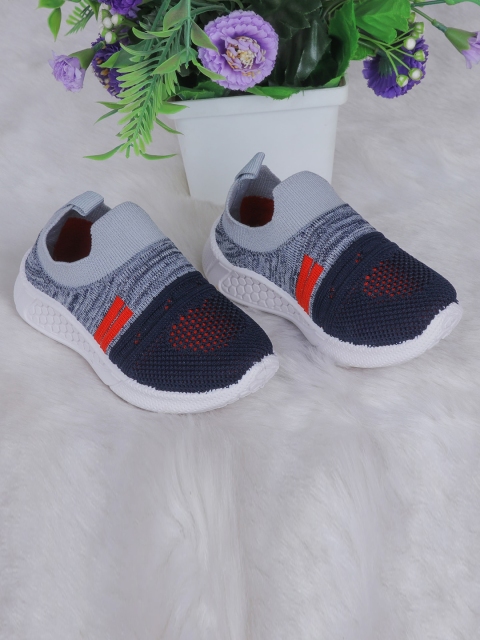

FEETWELL SHOES Kids Grey & Navy Blue Woven Design Slip-On Sneakers