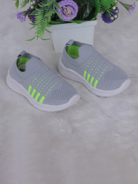 

FEETWELL SHOES Kids Grey Woven Design Slip-On Sneakers