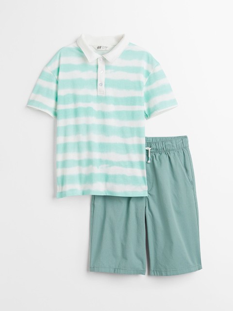 

H&M Boys Turquoise Blue & White Striped 2-Piece Cotton Set