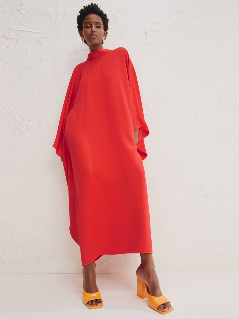

H&M Women Red Solid High Neck Kaftan Dress