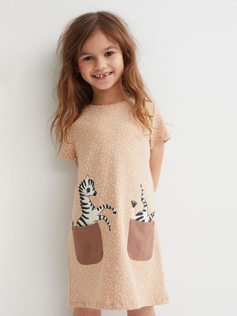 

H&M Girls Beige Pocket-Detail Jersey Dress