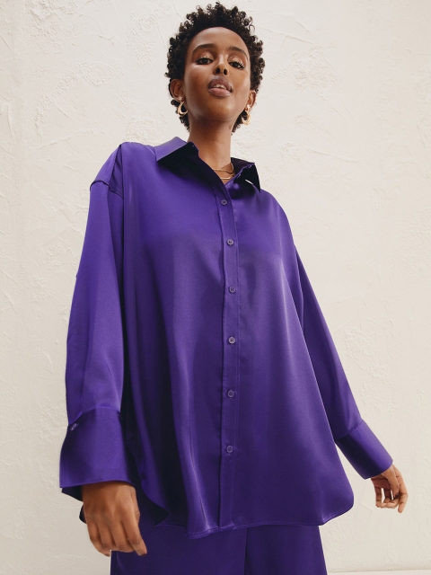 

H&M Women Purple Solid Satin Shirt
