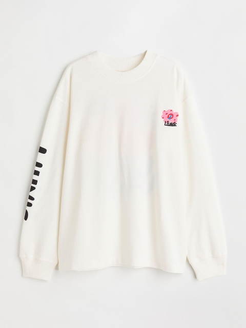 

H&M Girls White & Green Oversized Printed Jersey Top