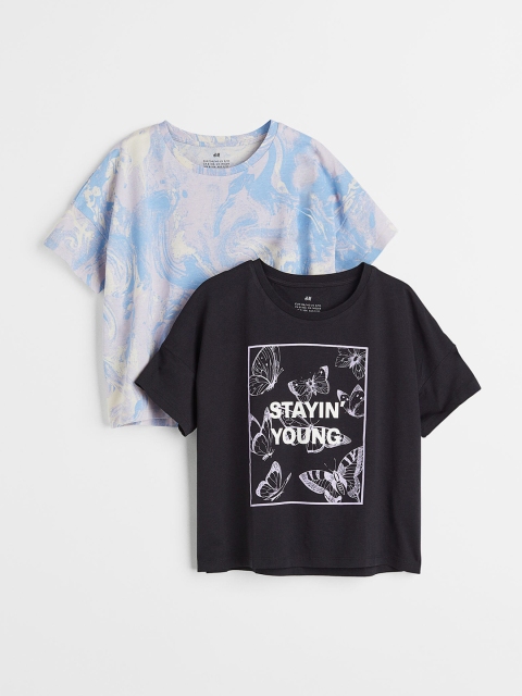 

H&M Girls Black & Blue 2-Pack Cotton Tops