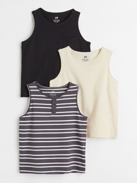 

H&M Boys Pack of 3 Black Slub Jersey Tank Tops