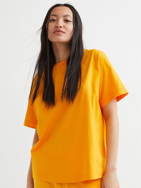 

H&M Women Yellow Wide Cotton T-shirt