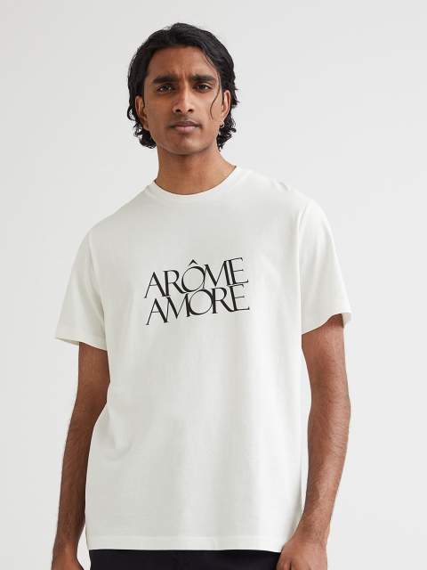 

H&M Men White Typography Printed Regular Fit Pure Cotton T-shirt