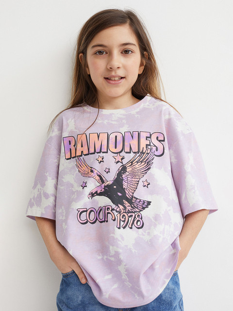 

H&M Girls Purple Printed Cotton T-shirt