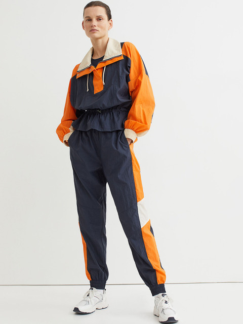 

H&M Women Navy Blue & Orange Solid Relaxed Fit Joggers