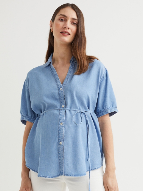 

H&M Women Blue MAMA Puff-Sleeved Blouse