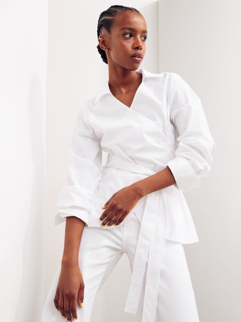 

H&M Women White Wrapover Cotton Blouse