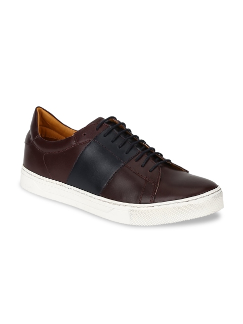

DEL MONDO Men Burgundy Colourblocked Leather Sneakers