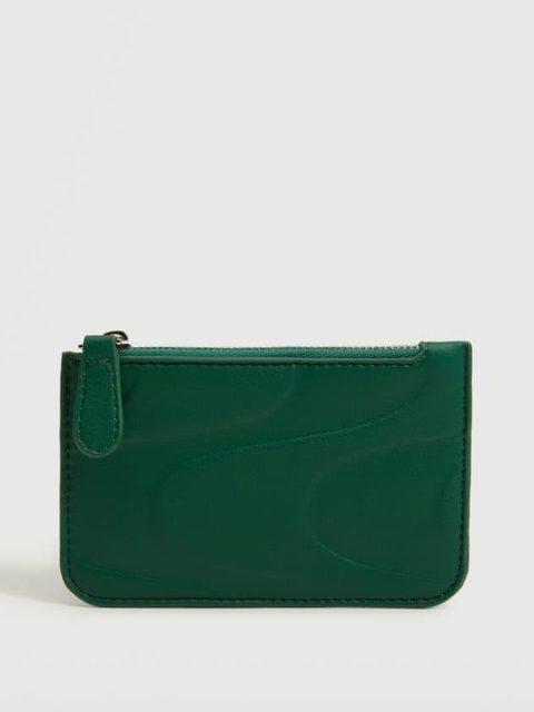 

MANGO Women Green Embossed Zip Around Wallet