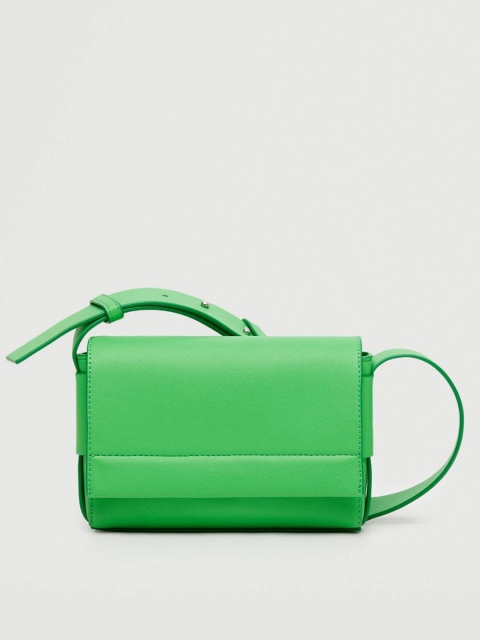 

MANGO Green Solid Structured Sling Bag with Non Detachable Sling Strap