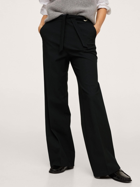 

MANGO Women Black Solid High-Rise Trousers