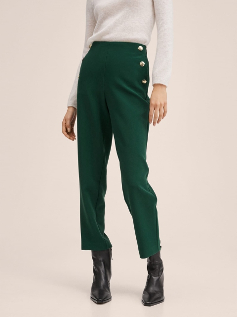 

MANGO Women Green Solid Straight Fit Trousers