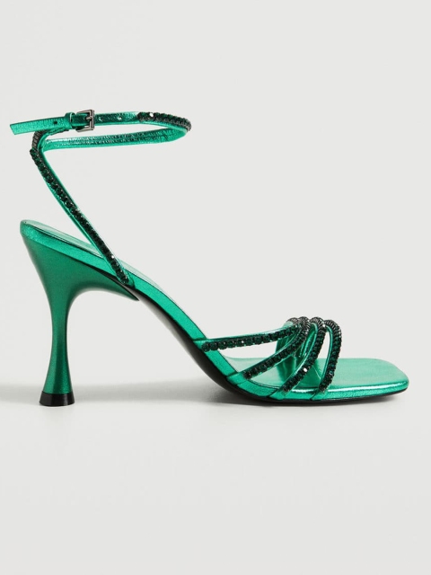 

MANGO Green Embellished Slim Heels