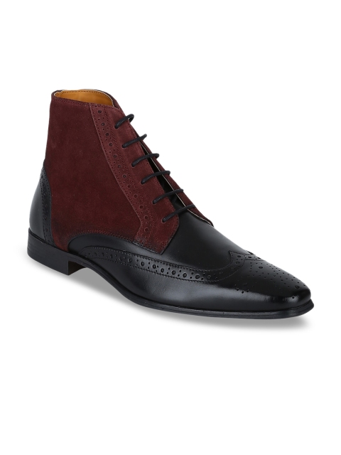 

DEL MONDO Men Black & Burgundy Woven Design Brogues