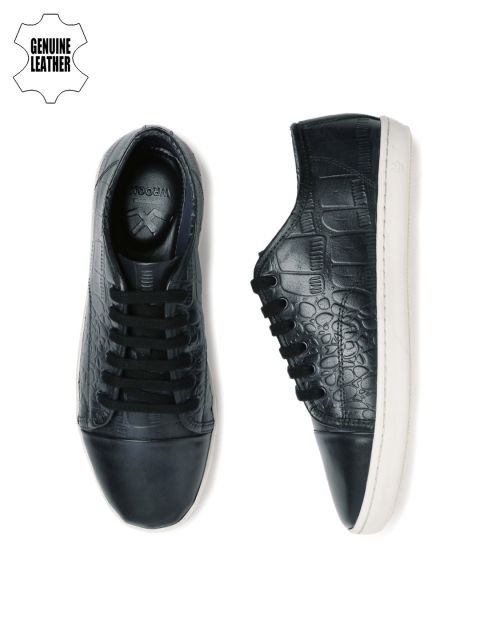 

WROGN Men Black Textured Leather Sneakers