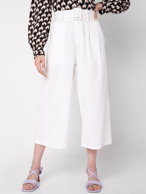 

Vero Moda Women White High-Rise Pleated Culottes Trouser