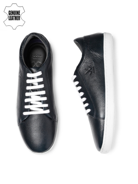 

WROGN Men Navy Solid Leather Sneakers, Navy blue