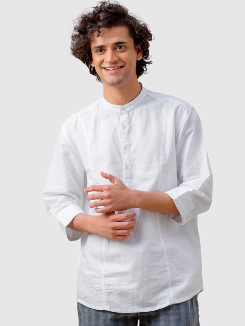 

KINGDOM OF WHITE Men White Smart Mandarin Collar Cotton Casual Shirt