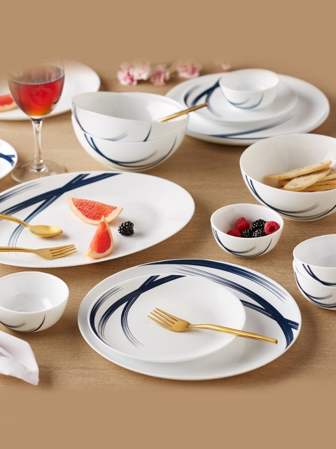 

Larah by BOROSIL Moon Indigo Stella Pieces Floral Printed Opalware Glossy Dinner Set, White