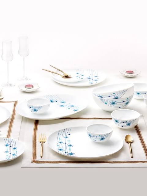 

Larah by BOROSIL Moon Bluebell10 Pieces Floral Printed Opalware Glossy Dinner Set, White