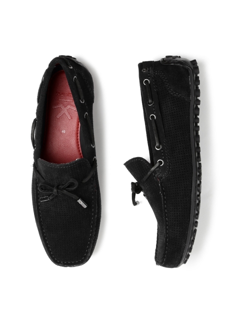 

WROGN Men Black Perforated Suede Boat Shoes
