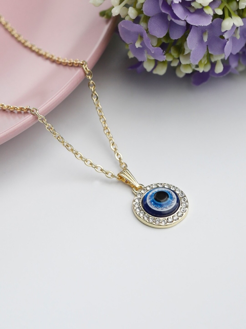 

Priyaasi Gold-Toned & Blue Brass Gold-Plated Evil Eye Pendant Necklace