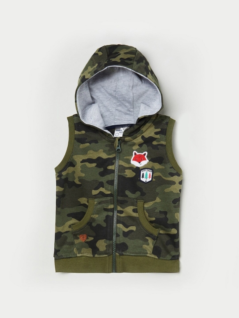

max Boys Olive Green Camouflage Printed Hooded Sweatshirt