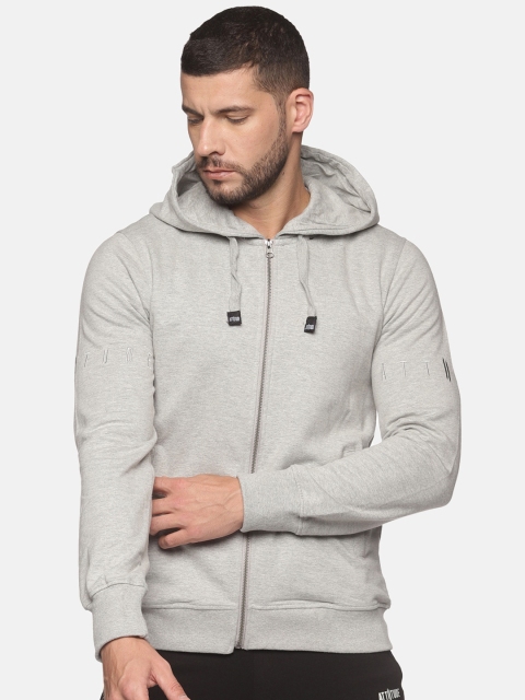 

ATTIITUDE Men Grey Hooded Pure Cotton Sweatshirt