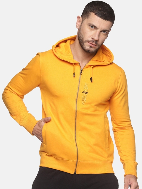 

ATTIITUDE Men Yellow Hooded Solid Sweatshirt