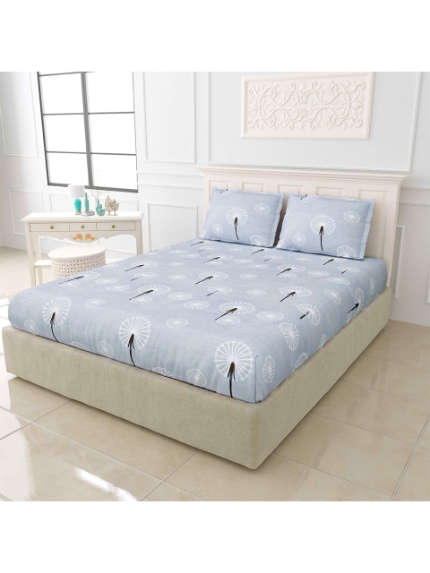 

JAIPUR FABRIC Grey & White Floral 150 TC King Bedsheet with 2 Pillow Covers