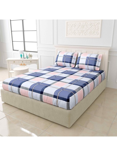 

JAIPUR FABRIC Blue & Pink Geometric 150 TC King Bedsheet with 2 Pillow Covers